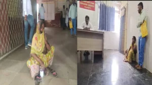 woman-holding-a-bottle-of-poison-protested-in-front-of-the-sindagi-tehsildars-office